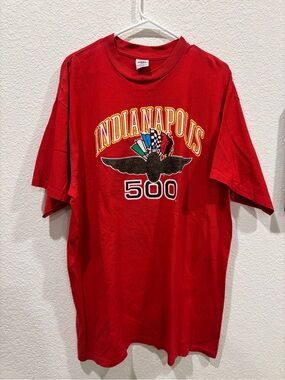 Red Vintage 90s Indianapolis Indy 500 Racing Tee Tshirt Size 2XL USA Made